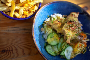 Appetizing fusion food in a French bistro 