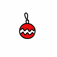 christmas tree toy doodle icon, vector color line illustration