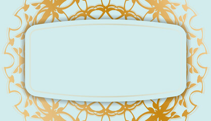 Baner in aquamarine color with luxurious gold pattern for logo or text design