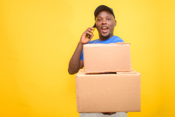 African dispatch man making a call