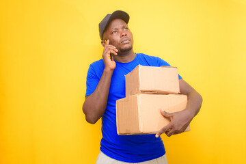 African dispatch man making a call