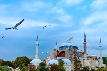 Hagia Sophia dome and minarets in the old Sultanahmet