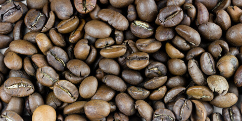 Roasted coffee beans close-up