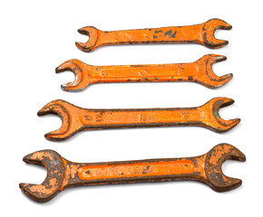 Old wrenches on a white background