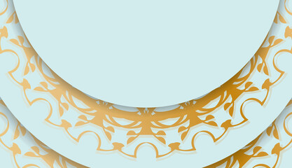 Baner in aquamarine color with a mandala with gold ornaments and a place for your logo