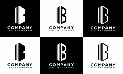 Letter B building logo design. Creative minimalism logotype icon symbol.on a black and white background.