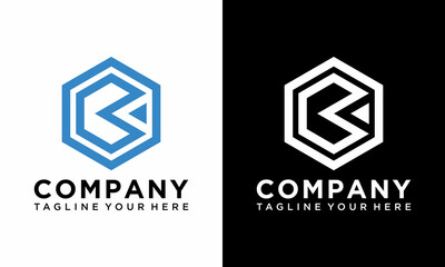 Initial Letter B Logo, Geometric hexagonal Line, Flat Design Logo Template, vector illustration on a black and white background.