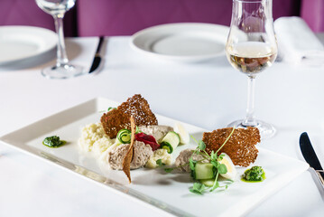 gourmet salad in the restaurant