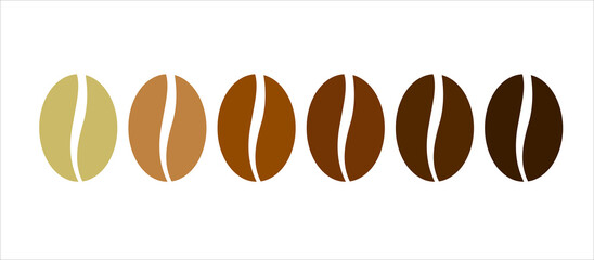 Coffee roast level - light, medium, dark icon. Vector illustration. Coffee beans on white.