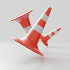 3d visualization, standard reflective traffic cone, road restrictions sign