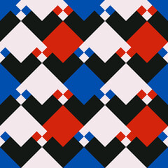 Red, white and blue diamonds. Pattern with abstract or decorative rhombuses. Vector.