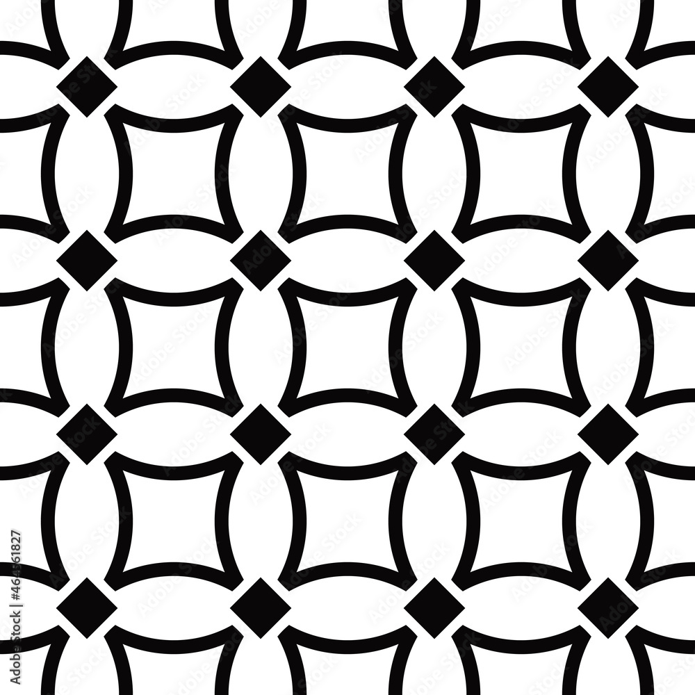 Poster Simple shapes and black diamonds. Vector seamless repeating pattern decorative and minimalistic.