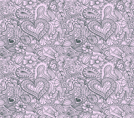 Vector abstract background with floral elements, star, lace. Decorative seamless pattern for coloring book or print on fabric.