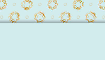 Baner in aquamarine color with abstract gold ornament for design under logo or text
