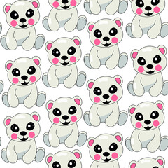 Cute, polar bear, toy, cartoon vector seamless pattern isolated on bright background. Concept for  wallpaper, print, cards