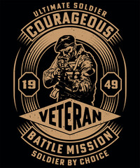 Fully editable vector illustration (Editable AI) and EPS outline Ultimate Soldier Courageous T shirt design an image suitable for t-shirt graphic, poster or print design, the package is 4500x5400px