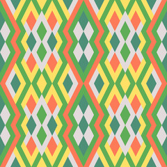 Abstract seamless pattern. Mosaic texture for textile, clown, carpeting, warp, book cover, clothes. Vector geometric background of triangles in green and yellow colors