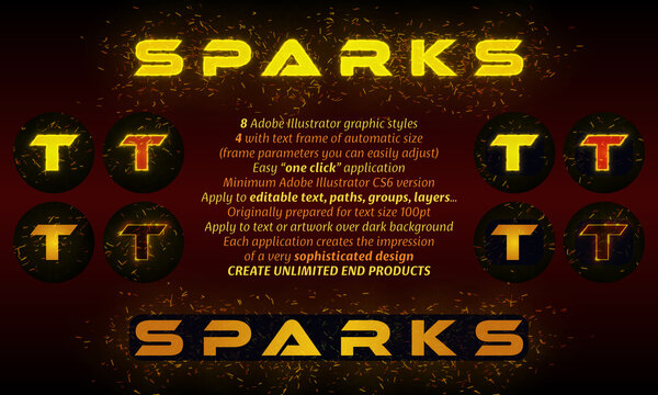 Text with sparks background. 8 Adobe Illustrator graphic styles