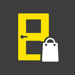 Bag of food in front of the door vector icon