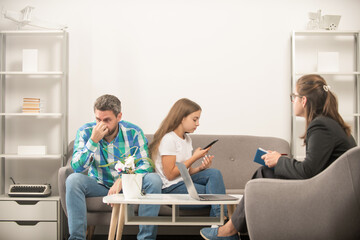 family therapy. parent-teacher meeting. parenthood and fatherhood.