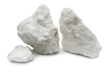 Three pieces of gypsum ore. On white background isolated - obrazy, fototapety, plakaty
