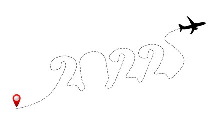 Airplane 2022 dotted path, aircraft tracking. Vector illustration.