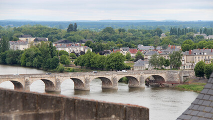 cessart bridge and river loire in saumur in france