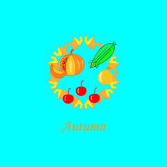 circle autumn leaf, pumpkin apple, corn element. suitable for sticker greeting cards or print gift wrapping