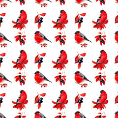 seamless pattern with bullfinches