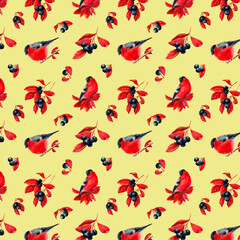 seamless pattern with bullfinches