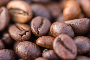 Close-up shot of aromatic Arabica coffee beans
