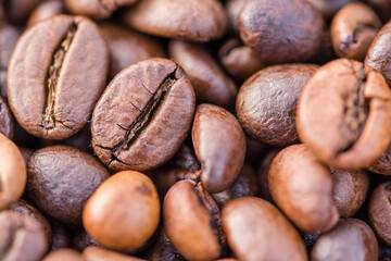 Close-up shot of aromatic Arabica coffee beans