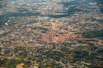 Scenic view on Vilnius capital of Lithuania from hot air balloon. Cityscape of Vilnius. City from the bird point of view