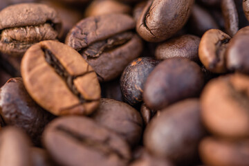 Close-up shot of aromatic Arabica coffee beans