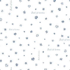 Vector White Snowflakes with text Let it snow background pattern