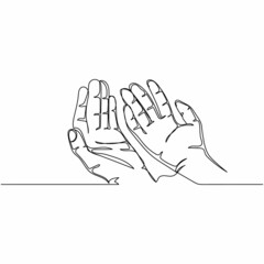 Vector continuous one single line drawing icon of christian man praying God in silhouette on a white background. Linear stylized.