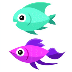 Cute cartoon fish icon set line. Sea ocean animal. Baby kids collection. Flat design. White background. Isolated.