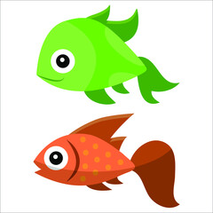 Cute cartoon fish icon set line. Sea ocean animal. Baby kids collection. Flat design. White background. Isolated.