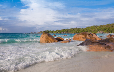 Beautiful nature of the sea tropical landscape. Exotic tropical nature of the Seychelles, a white...