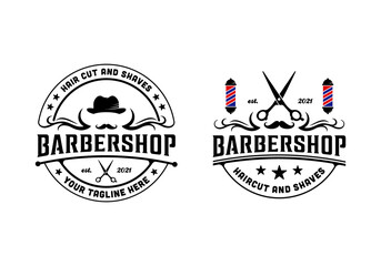 Vintage retro barbershop logo design template, Stamp label circular round design