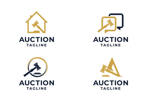Gavel Logo Concept, Auction Or Lawyer Logo Design Icon Collection