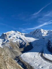 Fototapeta na wymiar The Gorner and Grenz glaciers are valley glacier part the Monte Rosa massif close to Zermatt in the canton of Valais, Switzerland. 