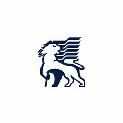 animal design lion logo combination with flag