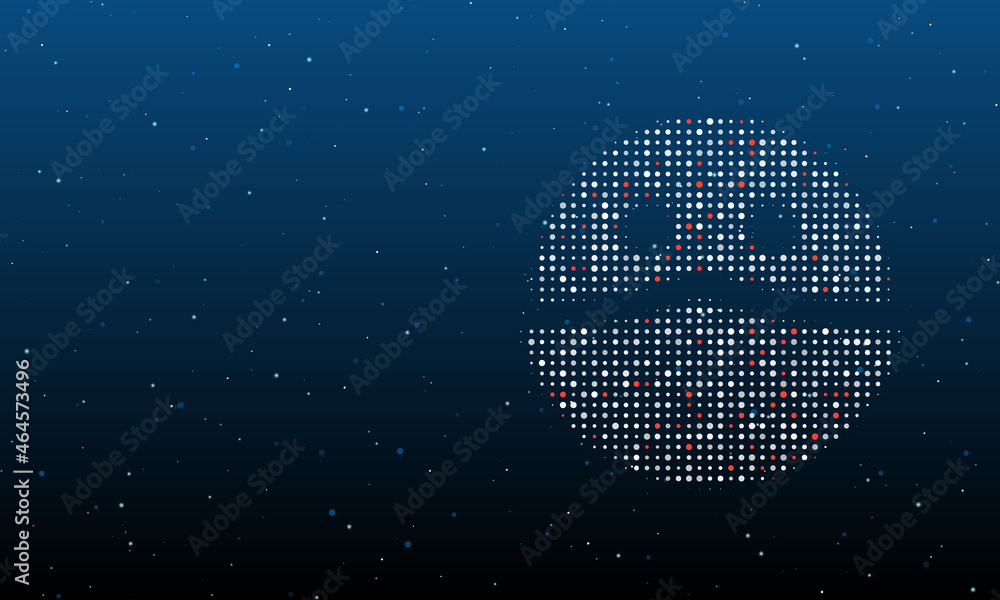 Poster on the right is the masked face symbol filled with white dots. background pattern from dots and circ