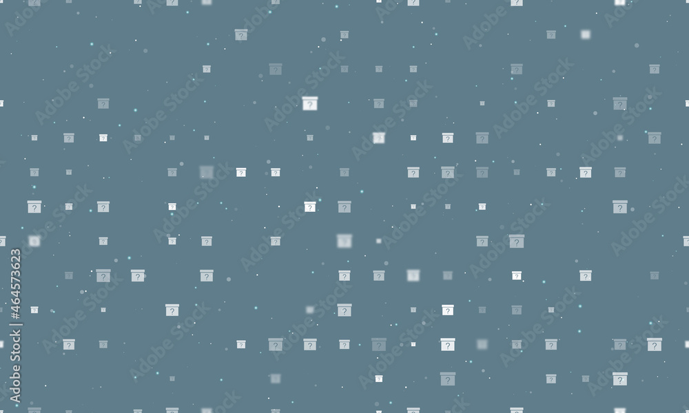 Poster seamless background pattern of evenly spaced white gift box with a question symbols of different siz