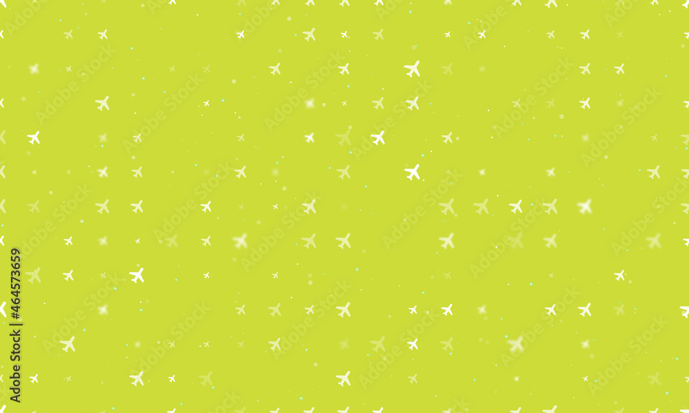 Poster seamless background pattern of evenly spaced white plane symbols of different sizes and opacity. vec