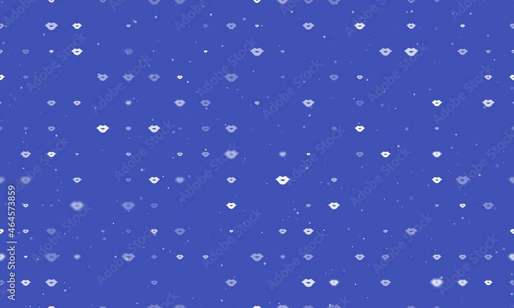Poster seamless background pattern of evenly spaced white lips symbols of different sizes and opacity. vect