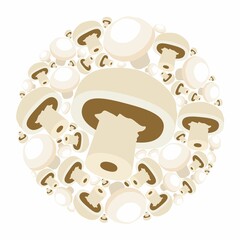 Mushrooms in a circle. Vector flat design template. Background of food, farm, gardening or horticulture. - 464573813