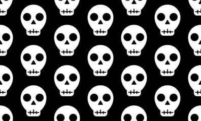 Obraz premium Halloween cute sculls, minimalistic monochrome seamless pattern
