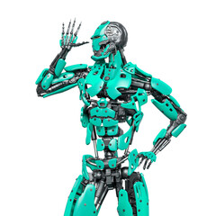 cyborg in doing a do not care pose